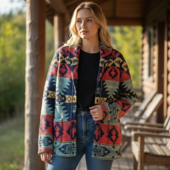 Ralph Lauren Denim & Supply Aztec Design Southwestern Cotton Cardigan Size Large - Picture 2 of 13